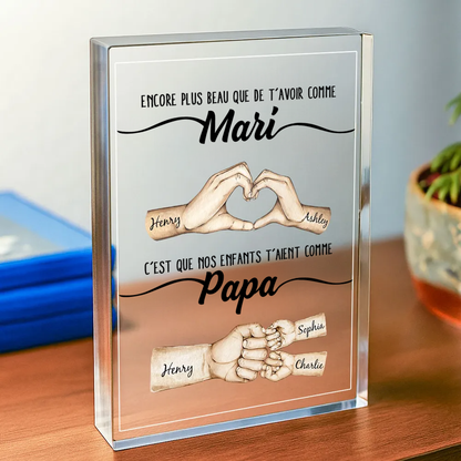 Plaque en acrylique avec mains et poing contre poing – Cadeau pour papa, idée cadeau pour la fête des pères