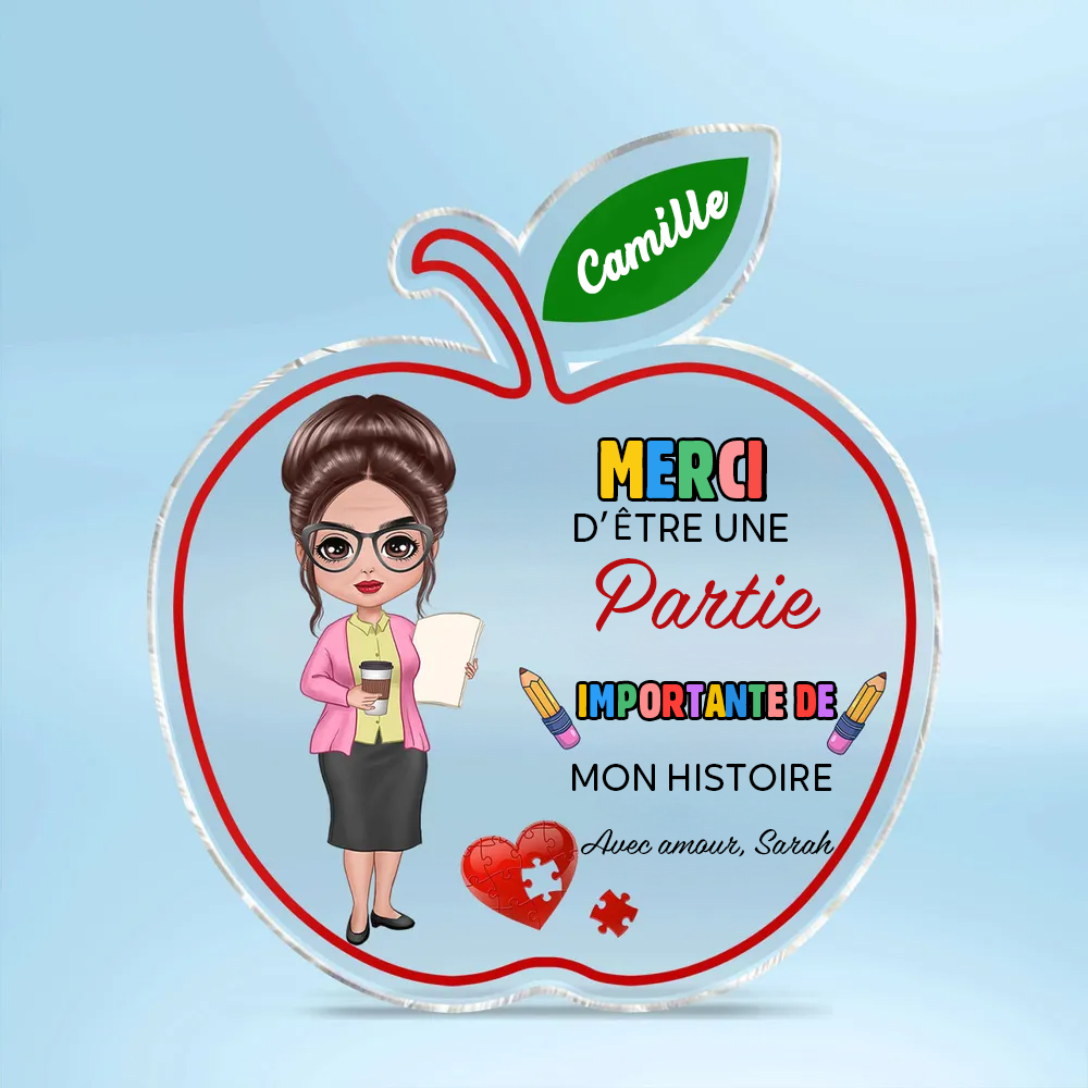 Plaque acrylique avec motif pomme – Cadeau pour enseignante