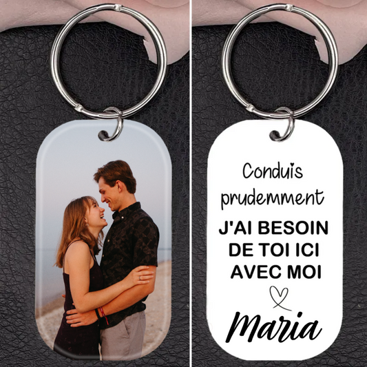 Acrylique Conduite prudente Photo Porte-clés avec nom-Cadeaux de Saint-Valentin