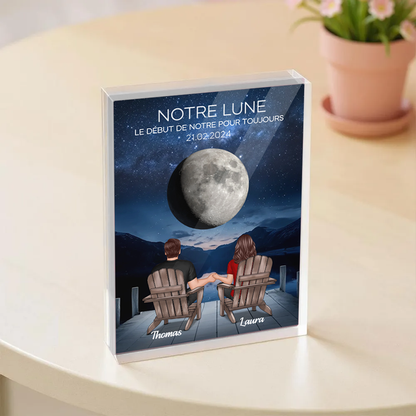 Notre lune - Bloc acrylique personnalisé avec 2 personnes et la lune Cadeau pour couple