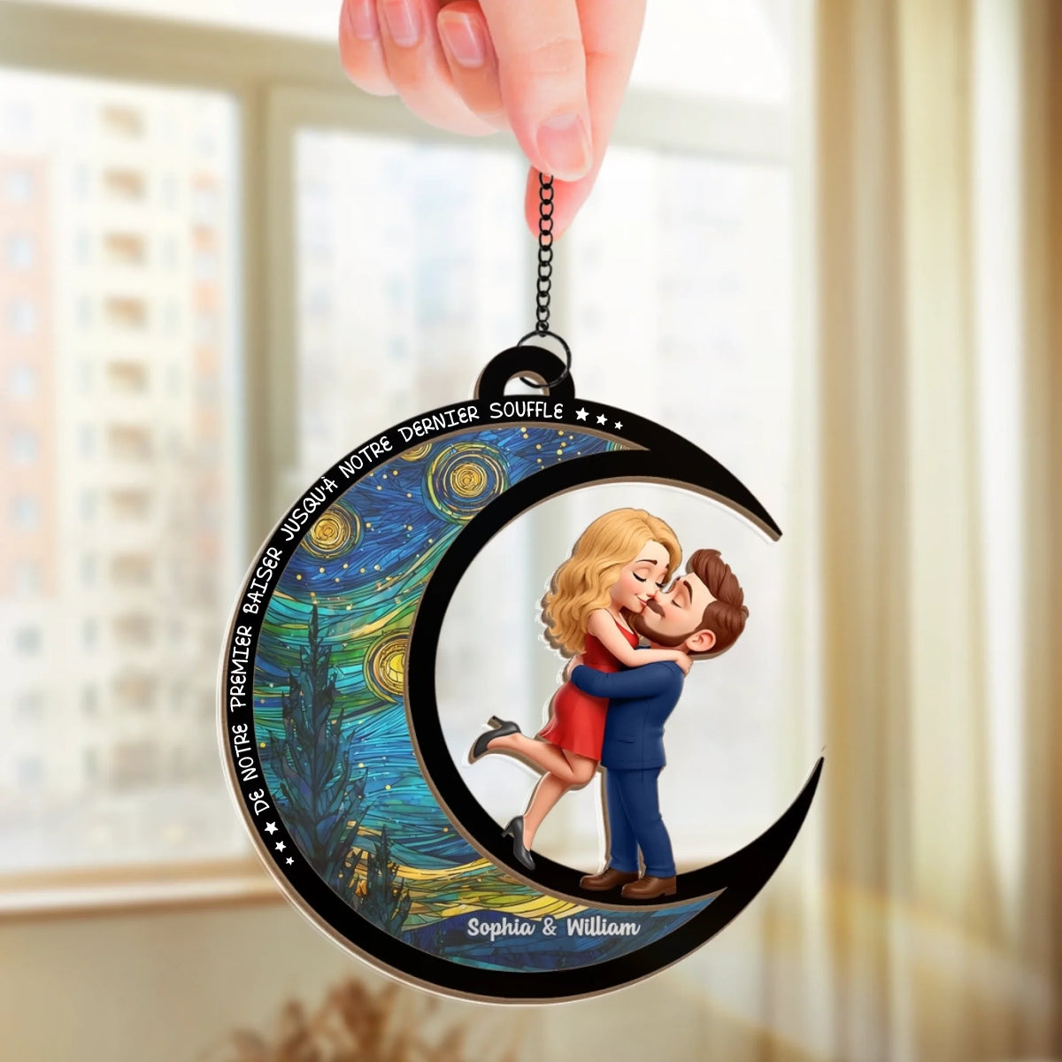 Capteur solaire personnalisé avec motif lunaire Couple sur la lune