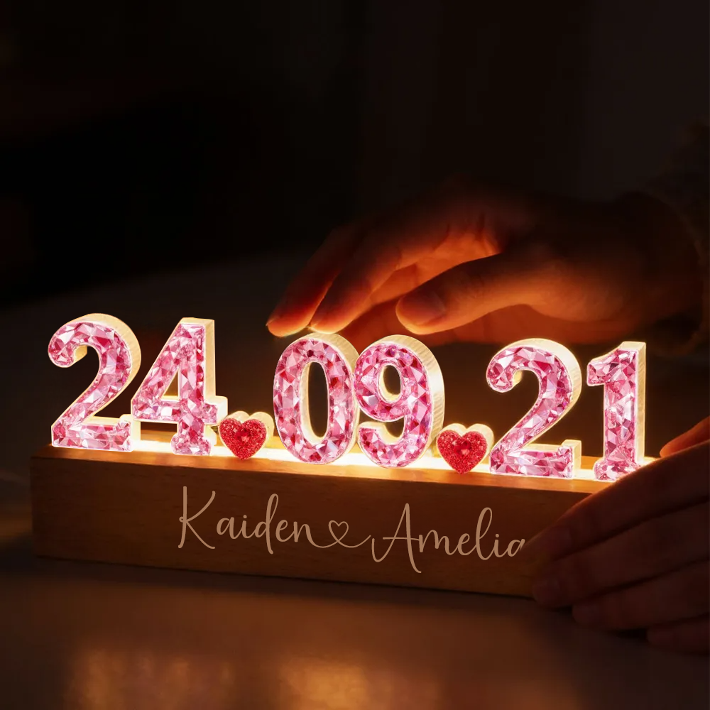 Anniversaire - Veilleuse LED personnalisée avec effet cristal Cadeau pour couple