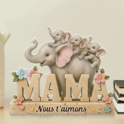 Plaque en acrylique personnalisée Éléphants Maman – Cadeau pour maman