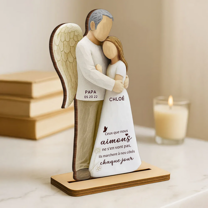 Fille avec maman ange / papa ange – Présentoir en bois personnalisé avec prénom – Cadeau commémoratif