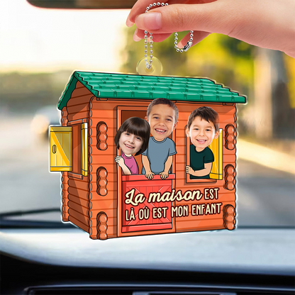 « La maison, c’est… » – Pendentif de voiture personnalisé en acrylique avec photos – Cadeau pour papa et maman