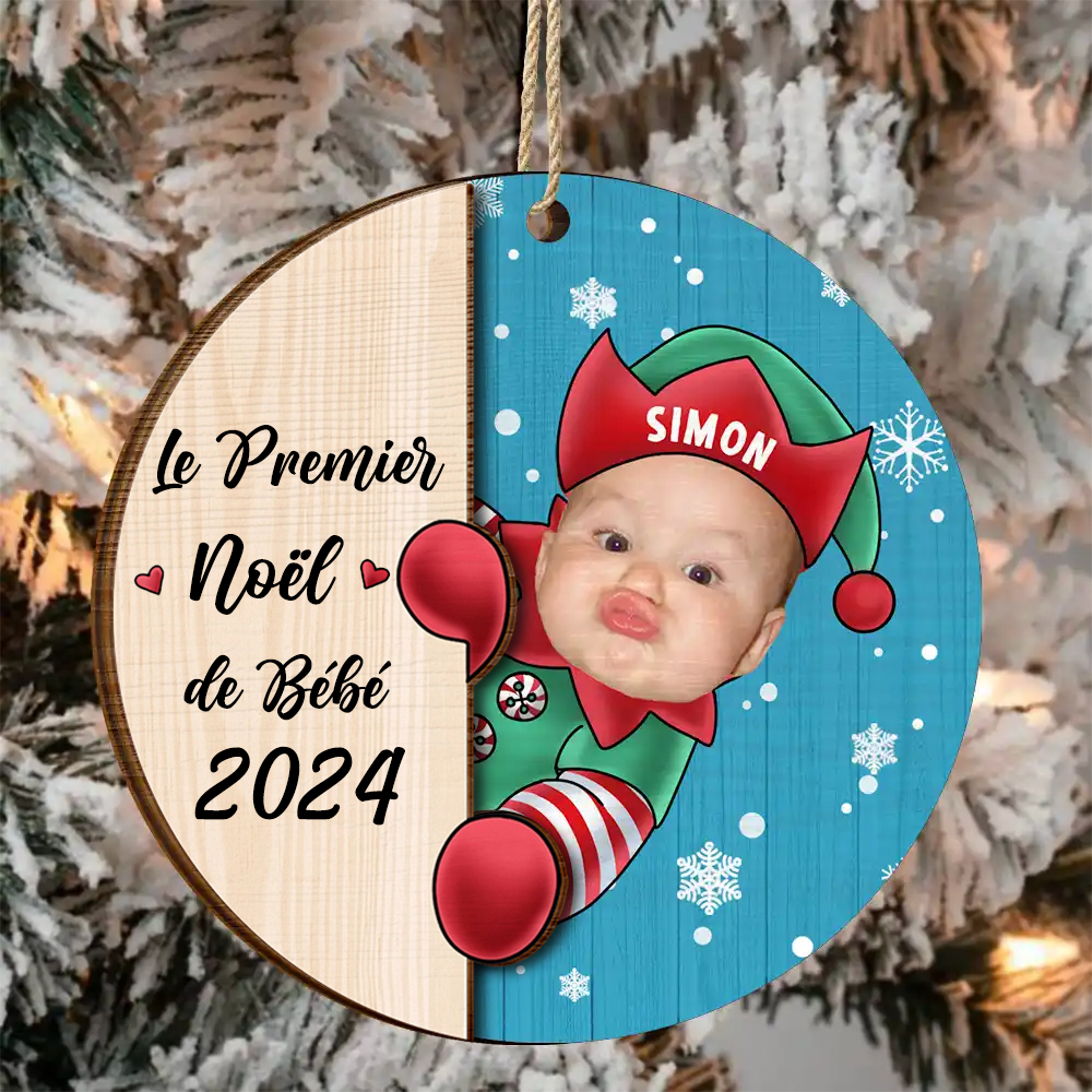 Bébé Premier Noël- Photo Pendentif de Noël en bois
