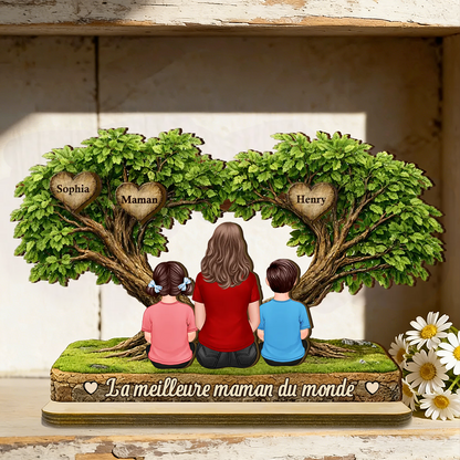 Décoration en bois personnalisé avec figurines de maman et enfants – Cadeau pour maman et mamie