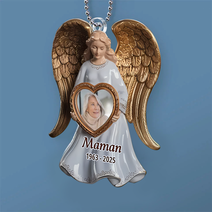 Porte-clés acrylique personnalisé avec ailes d'ange et photo