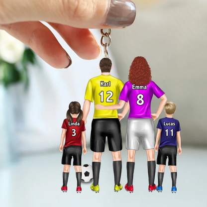 Porte-clés en acrylique personnalisé Famille de football avec parents et enfants