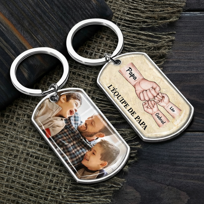 Porte-clés photo « poing contre poing » en acier inoxydable avec résine époxy – Cadeau pour papa