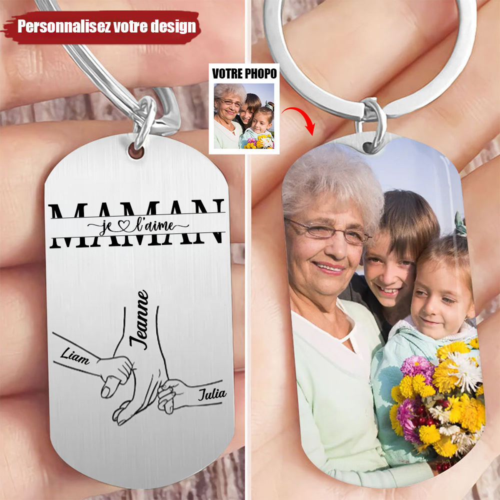 Porte-clés en acier inoxydable avec photo pour maman, papa, mamie et papi
