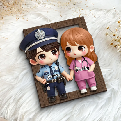 Plaque en bois personnalisée à 2 couches avec couple en tenue professionnelle