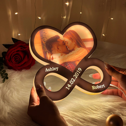 Amour infini - Boîte lumineuse personnalisée avec photo et nom Cadeau pour couple