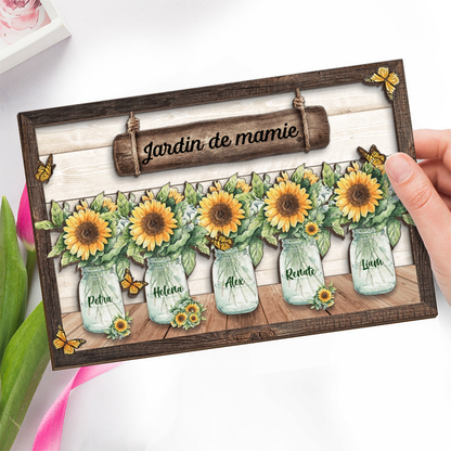Tableau en bois personnalisé avec vases pour mamie et maman