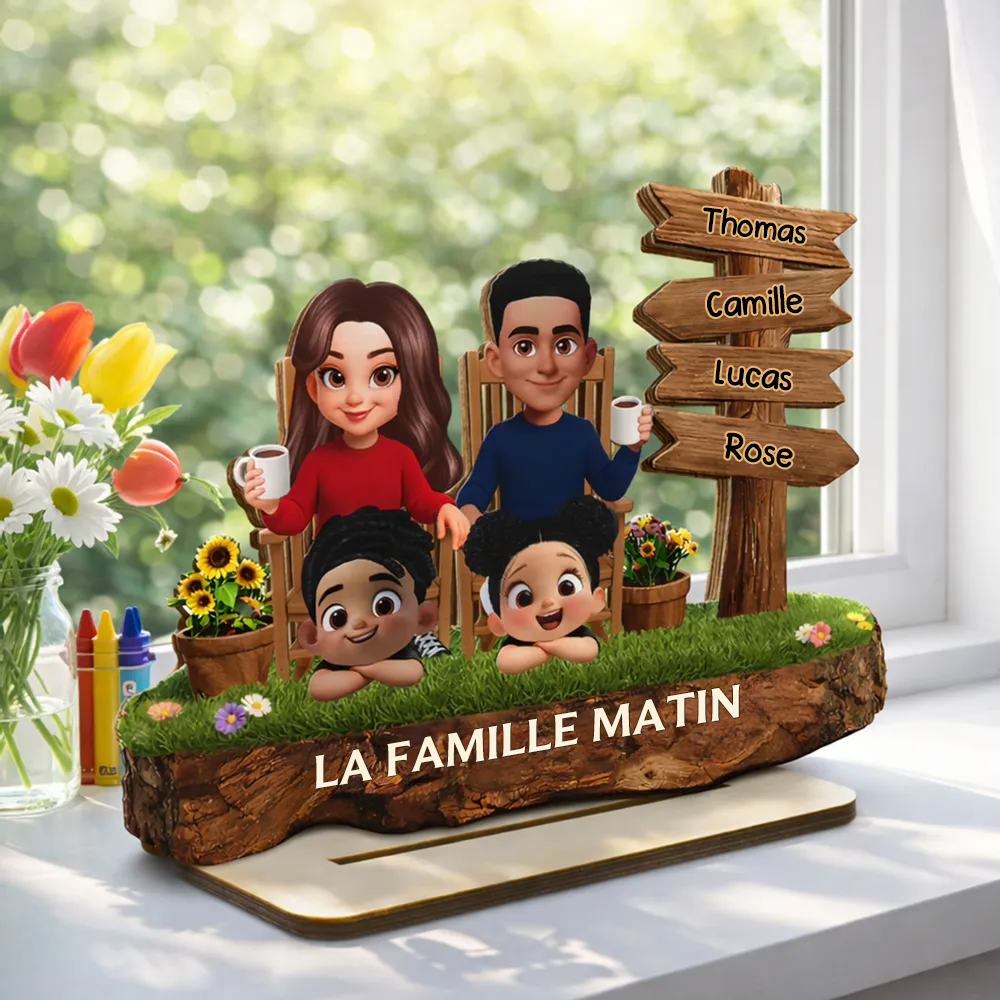 Décoration en bois personnalisé avec parents et enfants – Cadeau pour papa, maman, mamie et papi