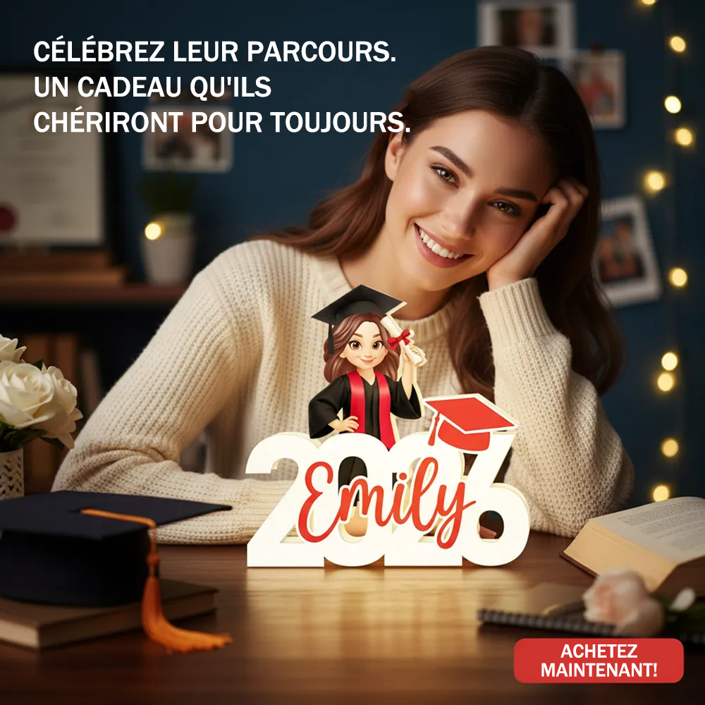 Promotion – Boîte lumineuse LED personnalisée – Cadeau de remise de diplôme