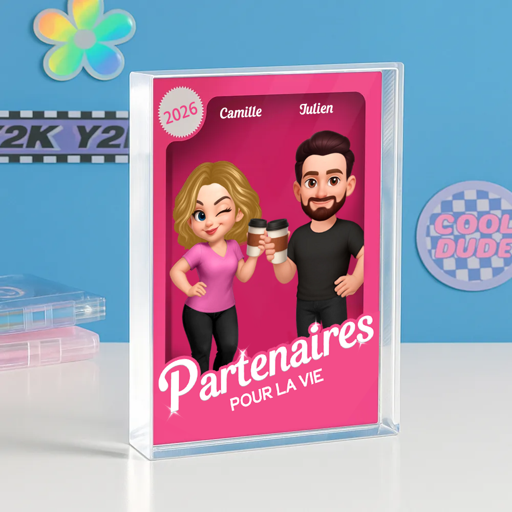 « Partenaires pour la vie » – Bloc en acrylique personnalisé avec 2 à 6 personnages – Cadeau pour couple et amis