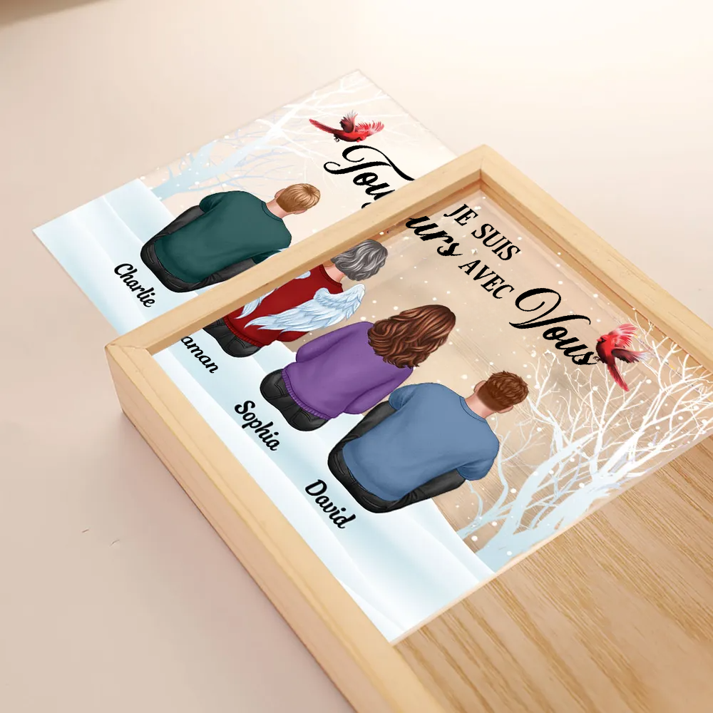Toujours avec toi – Boîte lumineuse cadre en bois personnalisée avec famille