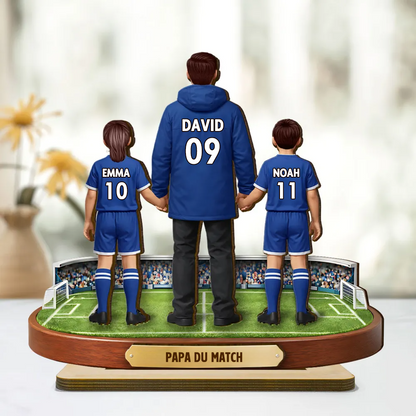 Décoration en bois personnalisé avec papa footballeur et enfants en maillots