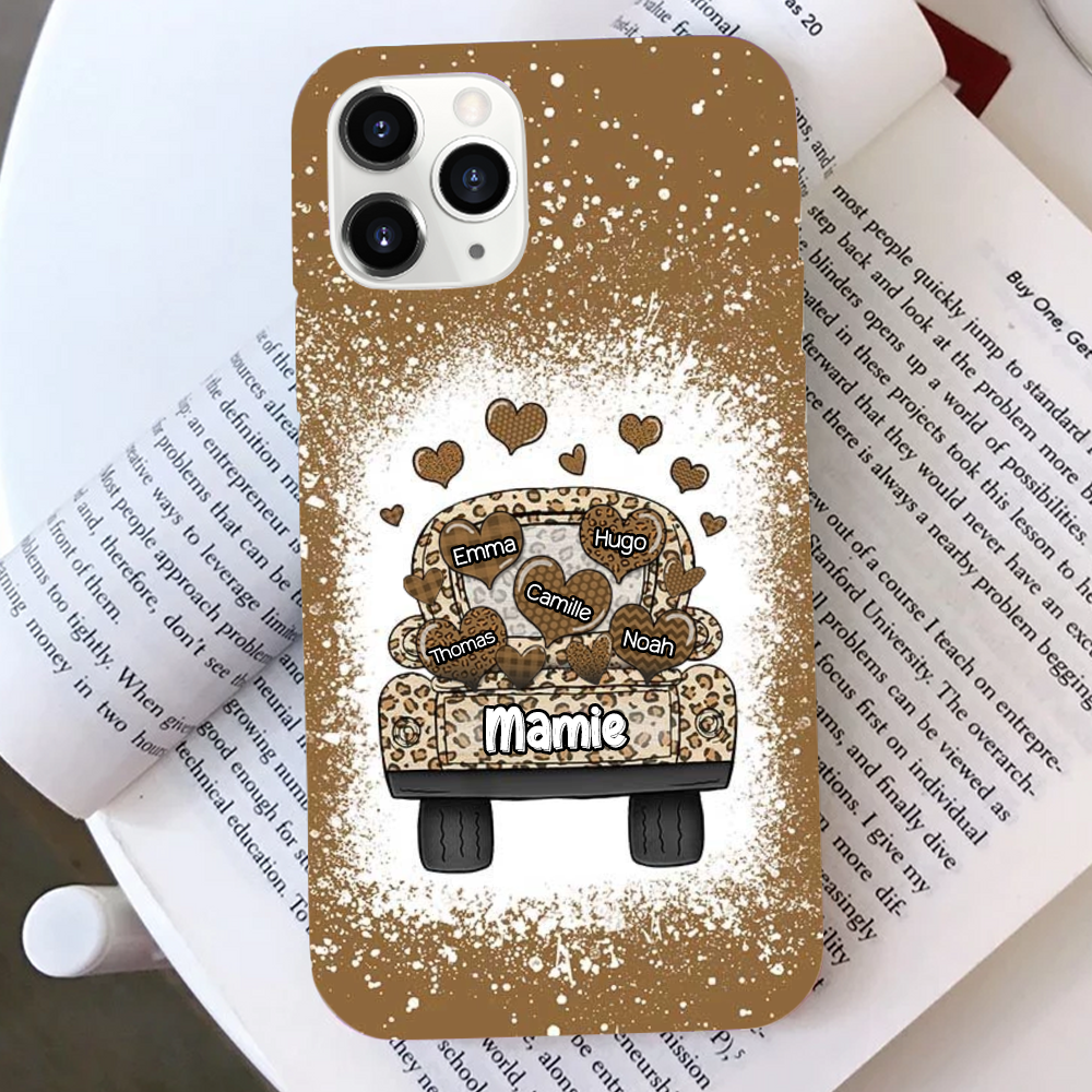Coque en silicone personnalisée avec landau, cœurs et prénoms – Cadeau pour mamie et maman, compatible iPhone et Samsung
