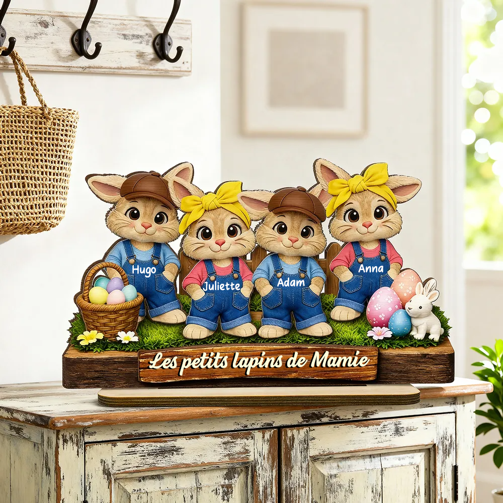 Lapins de Pâques pour mamie – Décoration en bois personnalisé avec petits lapins