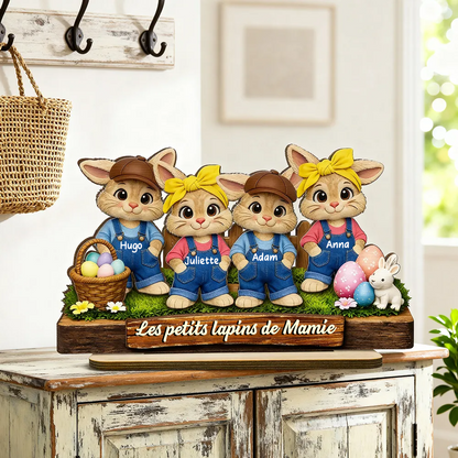Lapins de Pâques pour mamie – Décoration en bois personnalisé avec petits lapins