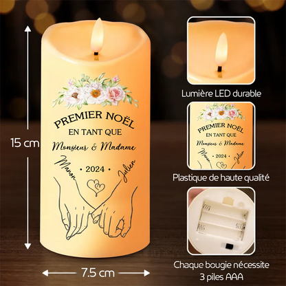 Premier Noël – Bougie LED personnalisée avec prénom, cadeau pour couple