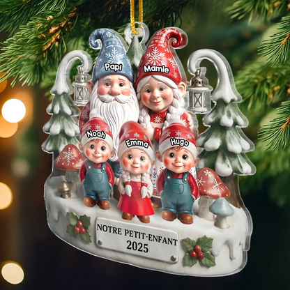 Famille de nains- Orement en acrylique avec 1 à 15 enfants Décorations de Noël pour parents et grands-parents