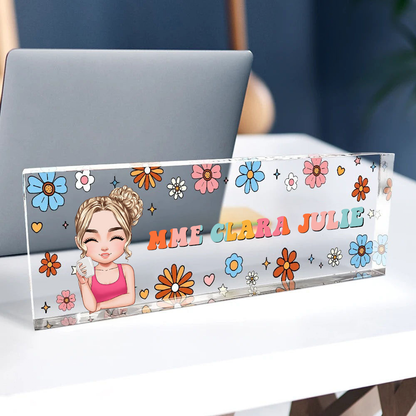 Plaque de bureau personnalisée pour enseignant – Motif crayon