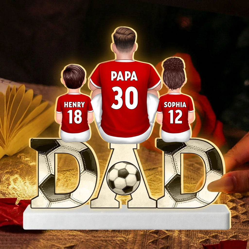 Papa et sa Dream Team – Lampe LED personnalisée football avec prénoms