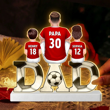 Papa et sa Dream Team – Lampe LED personnalisée football avec prénoms