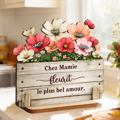 Le jardin de mamie - Décoration en bois personnalisé avec motif floral : un cadeau pour maman et mamie