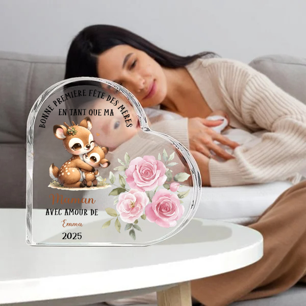 Cœur en acrylique personnalisé avec motif animal – Cadeau pour la Fête des Mères