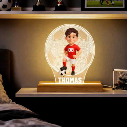 Enfant footballeur – Veilleuse LED personnalisée avec figurine et prénom – Cadeau pour fille et garçon