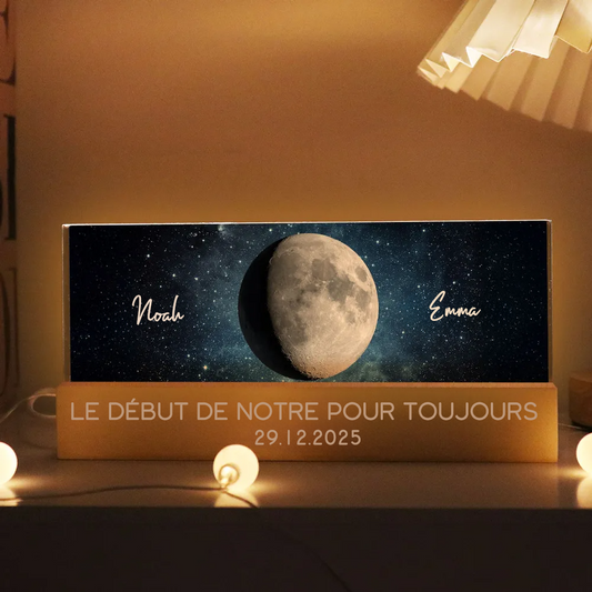 Lampe de nuit LED personnalisée avec phases de lune, cadeau pour couple
