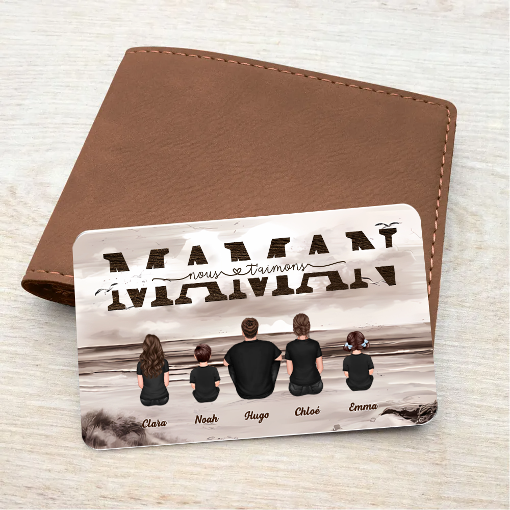 Carte portefeuille personnalisée avec famille « Maman, nous t’aimons »