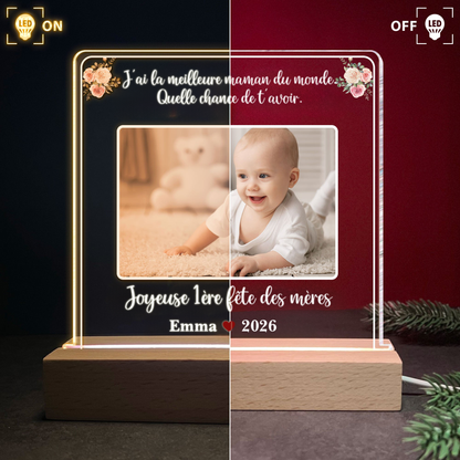Premier Fête des Mères / Fête des Pères – Veilleuse LED personnalisée avec photo et texte