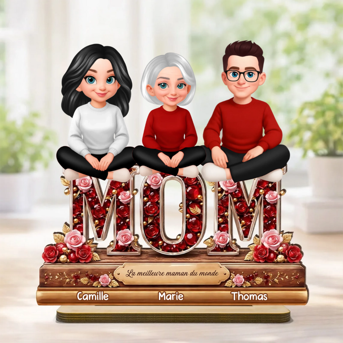 Décoration en bois personnalisé avec maman et enfants – Cadeau pour mamie et maman