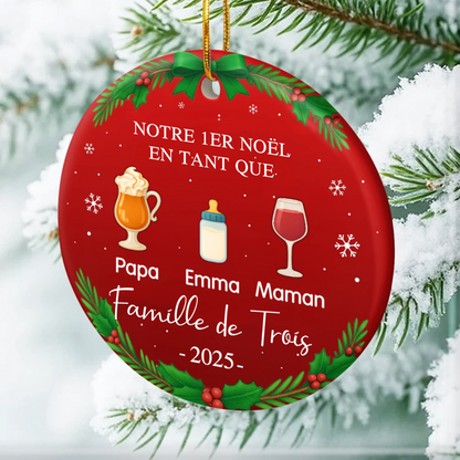 Orement personnalisée en céramique « Notre 1er Noël en famille à... » Décoration pour sapin de Noël