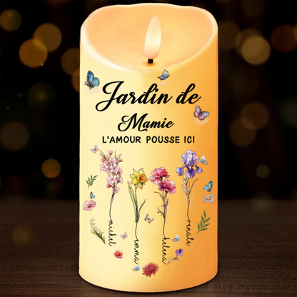 Bougie LED avec fleurs de naissance - Cadeau pour Mamie et Maman