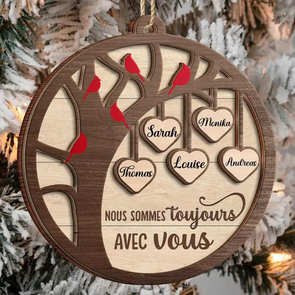 Décoration commémorative en bois à 2 couches personnalisée – Orement de Noël avec cardinal