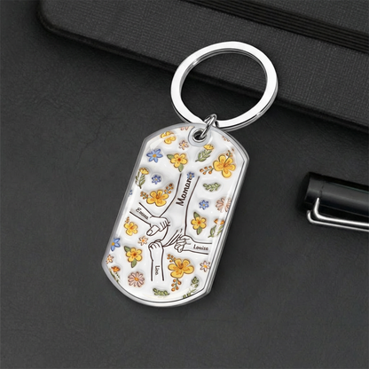 Main dans la main – Porte-clés photo personnalisé en acier inoxydable avec résine époxy – Cadeau pour maman et mamie
