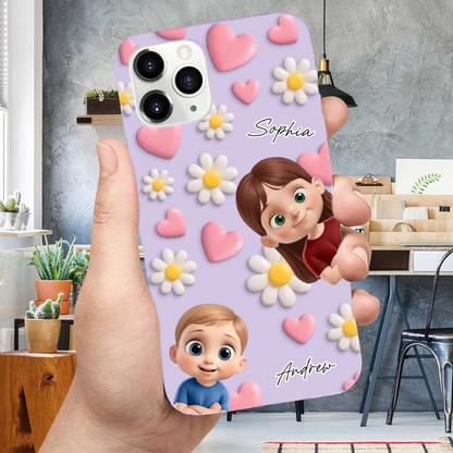 Coque de téléphone en silicone avec enfants Coque de téléphone personnalisée pour iPhone et Samsung Cadeau pour mamie et maman