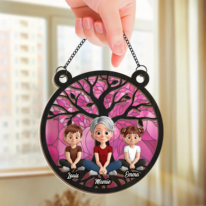 Mamie/Maman et enfants – Attrape-soleil personnalisé avec motif d’arbre
