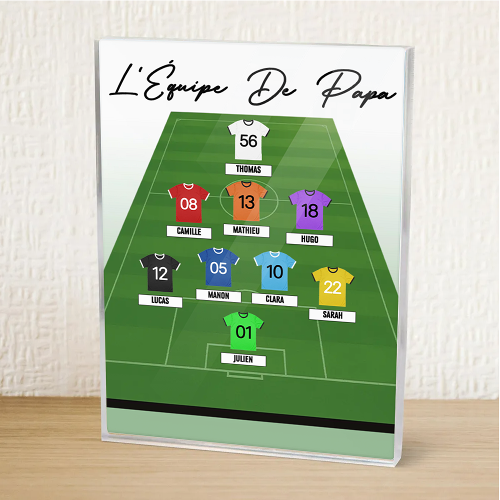 Bloc en acrylique personnalisé avec maillots de football – Cadeau pour papa et les fans de football