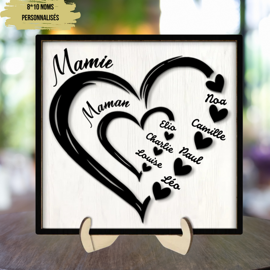 Mamie et Maman Cœur à Cœur Plaque en bois personnalisée 2 plis Cadeau Fête des Mères