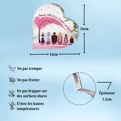 Cœur acrylique cerisier conçu 1-6 poupées avec des noms et des dictons cadeau de famille