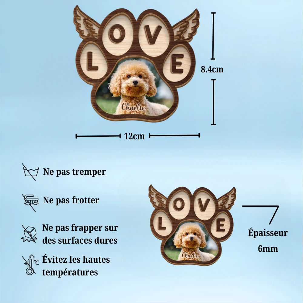 Empreinte de patte avec ailes – Clip pare-soleil personnalisé – Souvenir pour propriétaires d'animaux