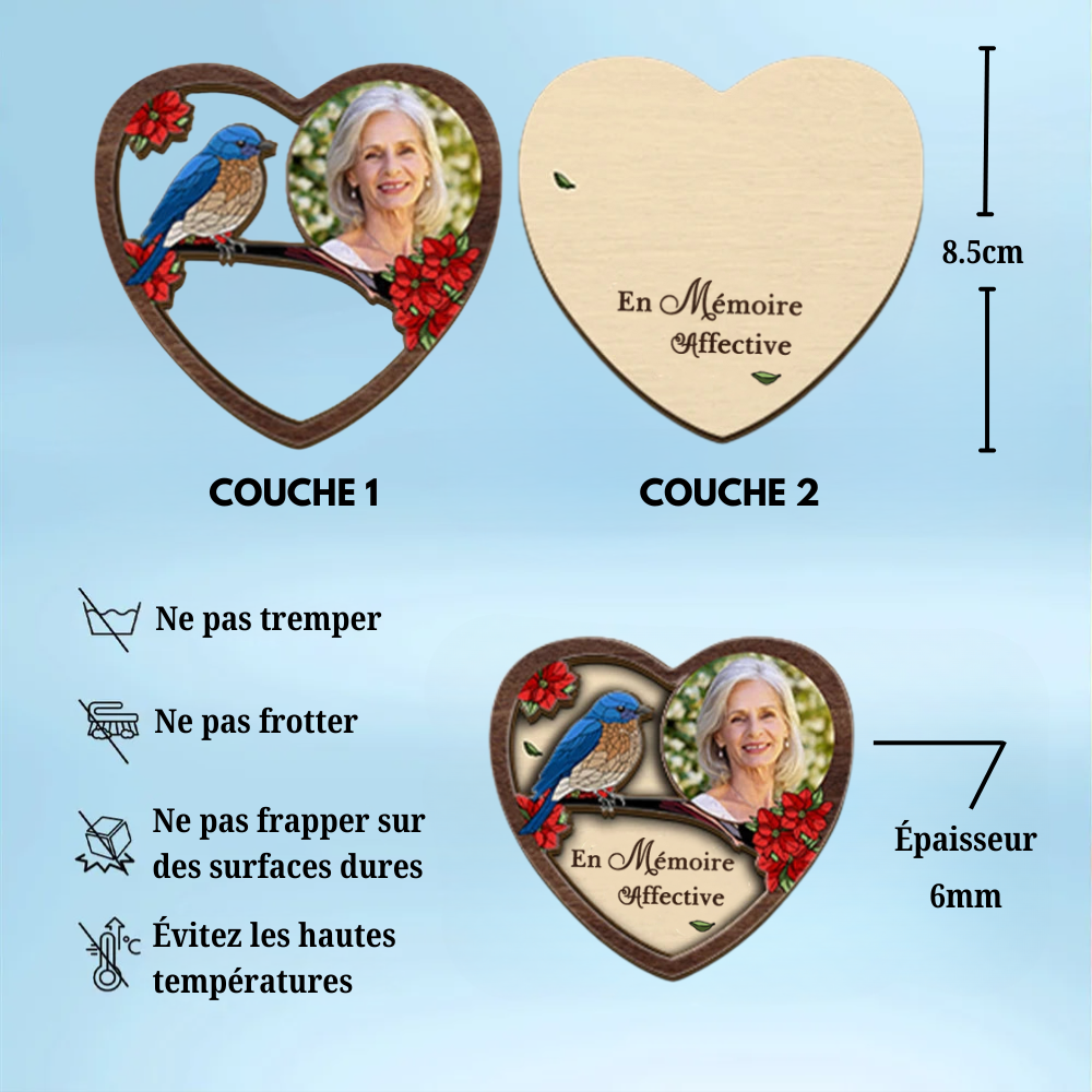Clip pare-soleil personnalisé avec photo en forme de cœur – Cadeau de deuil