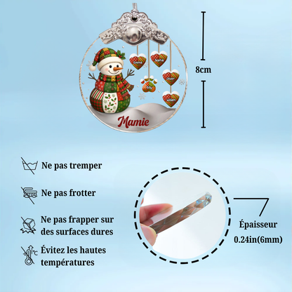 Boule en verre personnalisée “Bonhomme de neige rétro” Orement de Noël pour Mamie